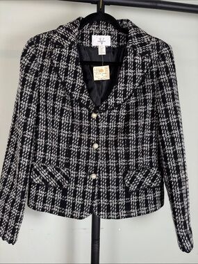 NWT Vintage Y2K Versailles Black & White Tweed Blazer Jacket Size 10